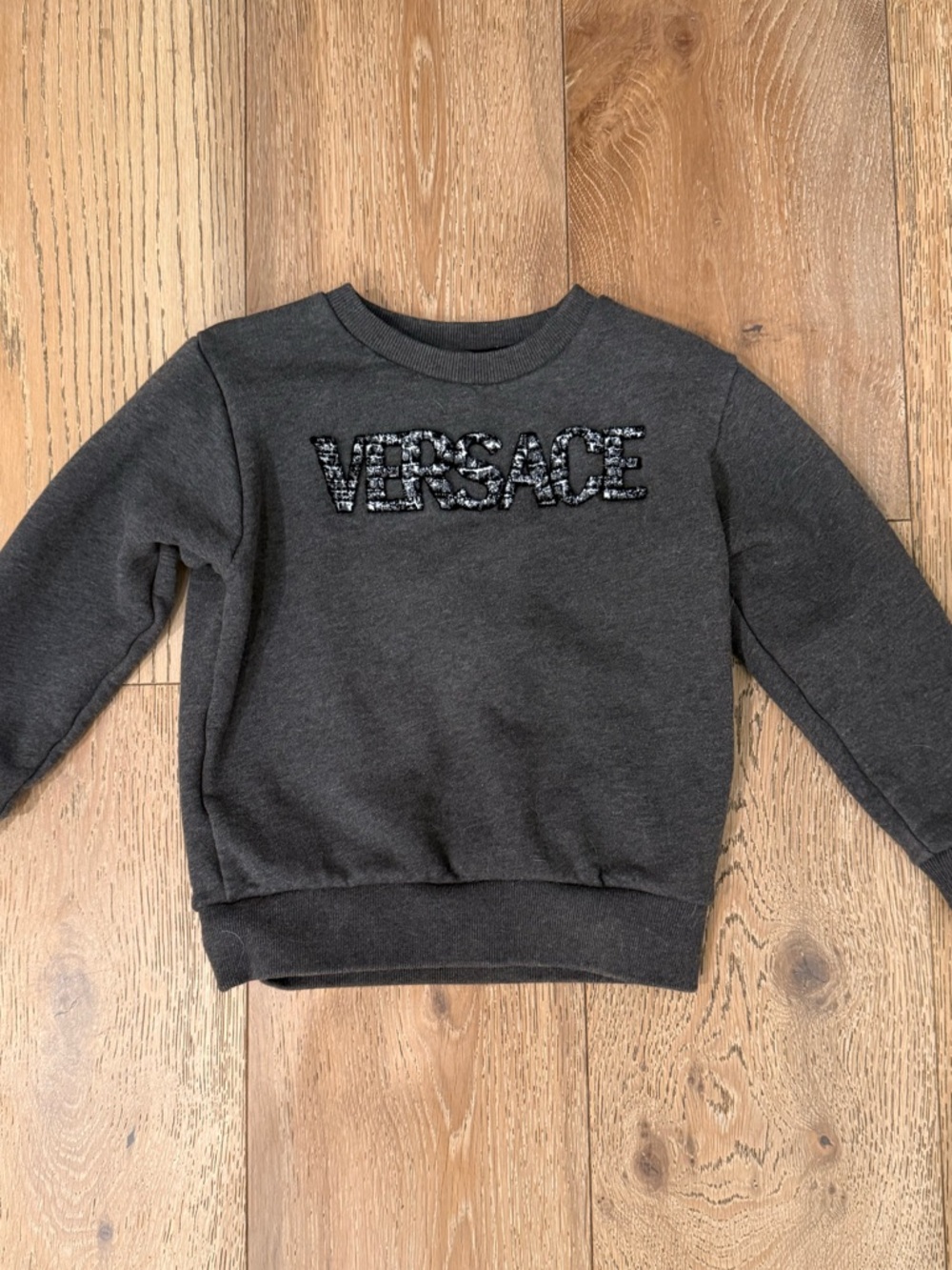 Versace Kids Gray Logo Sweatshirt Size 5 Embellished Crewneck EUC
